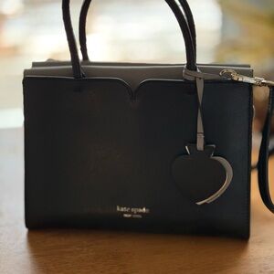 kate spade Black Leather Satchel with Heart Charm